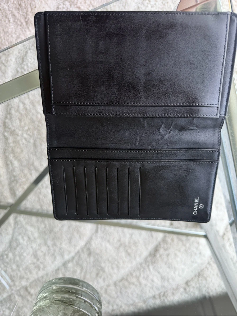 CHANEL Black Caviar Leather Continental Wallet with Raised CC
